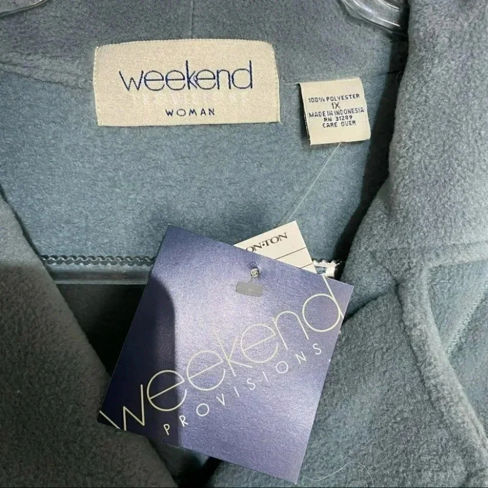 Weekend Fleece Jacket Blue Gray Button Front Pockets Cozy Coat Shacket Womens 1X